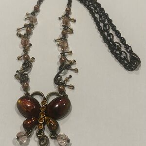 BOHO Brown/Amber Butterfly Pendant Necklace